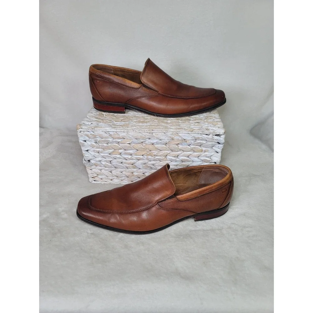 Florsheim Cognac Brown Leather Bicycle Toe Loafers Slip On Dress Shoes 10.5D